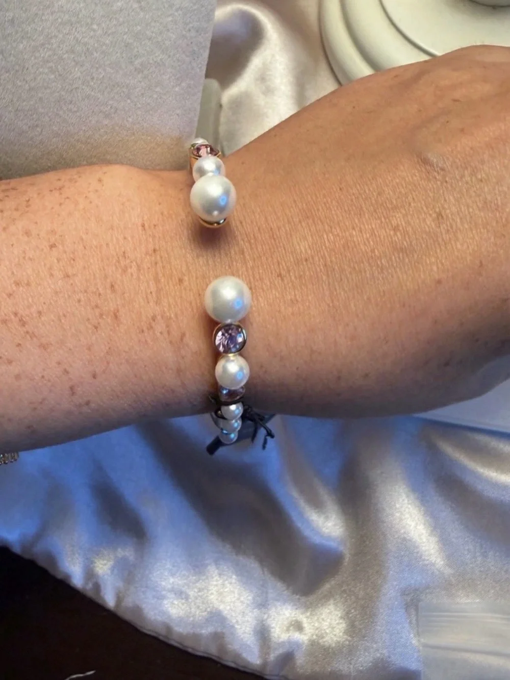 kate spade Gold Pearl Bracelet with Pink and Clear Stones